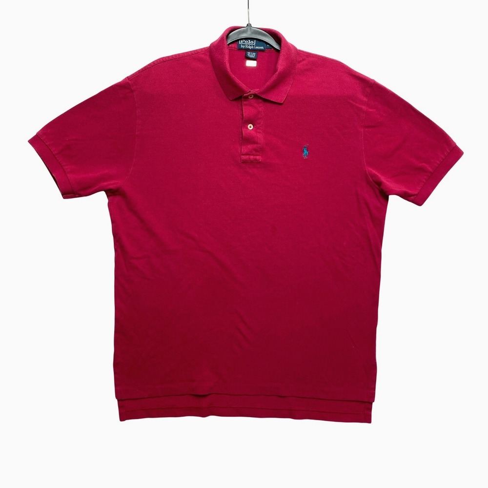 Polo Ralph Lauren Polo Shirt Mens Large Red Short Sleeve Pique Blue Pony